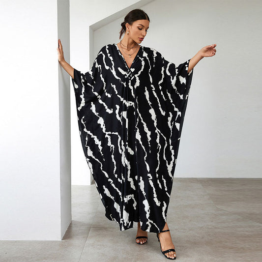 Rayon Print Holiday Loose Robe Beach Jacket Maxi Dress Bikini Cover Bella Mia