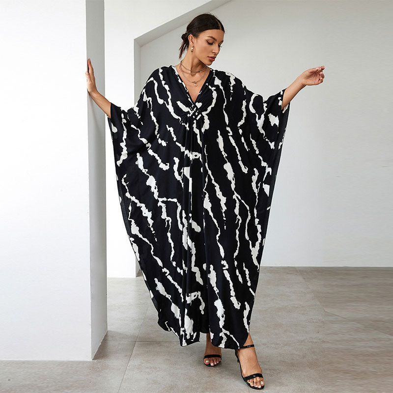 Rayon Print Holiday Loose Robe Beach Jacket Maxi Dress Bikini Cover Bella Mia