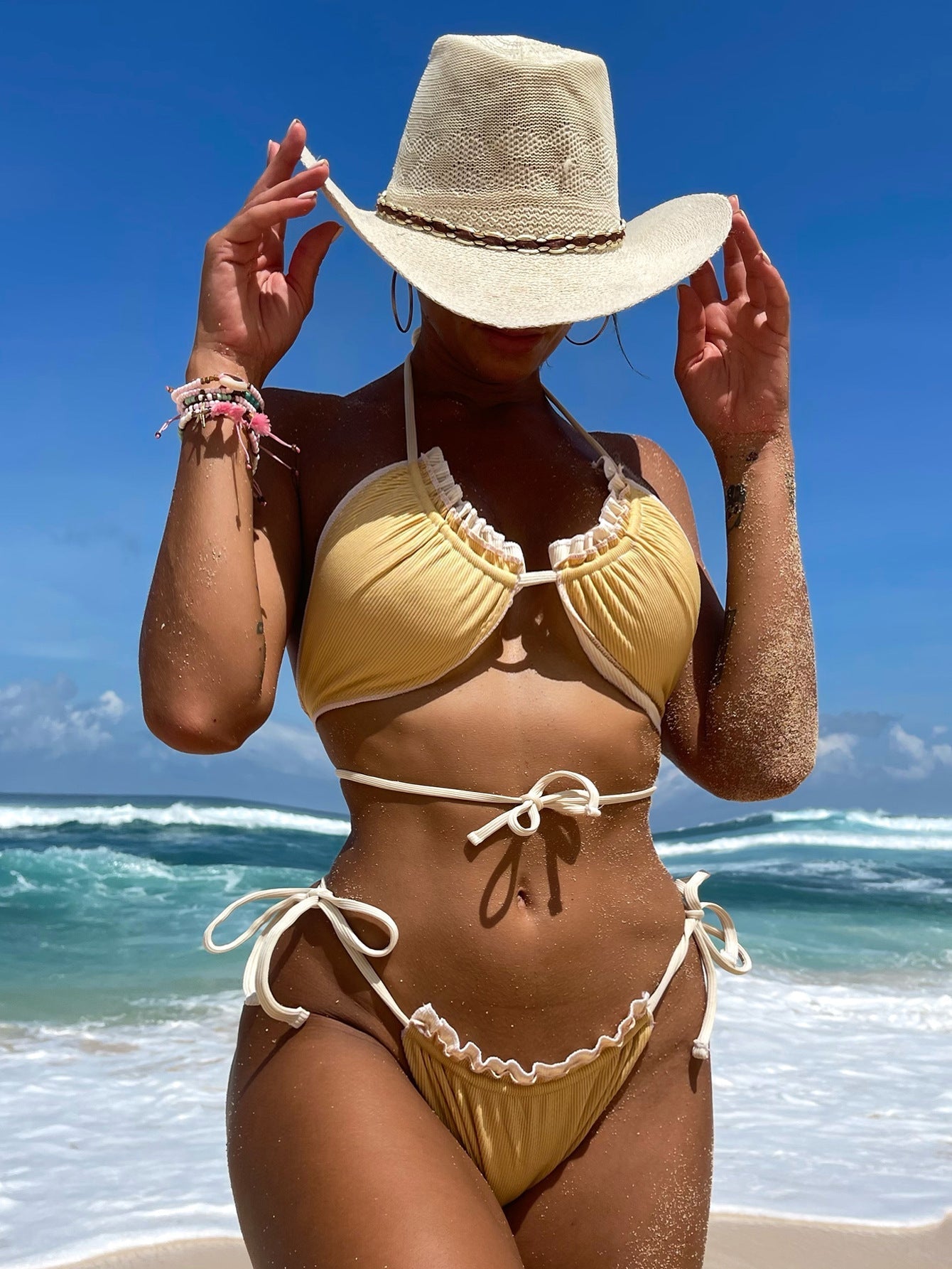 Small Sunken Stripe Sexy Bikini Lace Adjustable Horizontal Triangle Bag Swimsuit Bella Mia