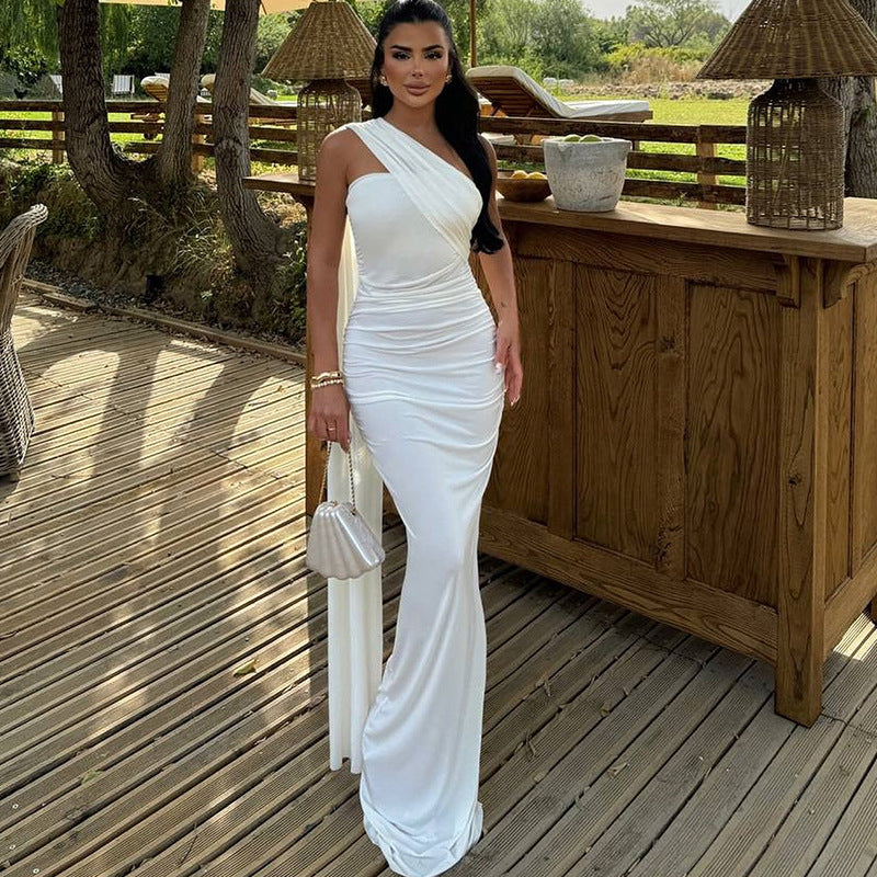 Women Clothing Solid Color Halter Dress Sexy Backless Ribbon Split Maxi Dress Bella Mia