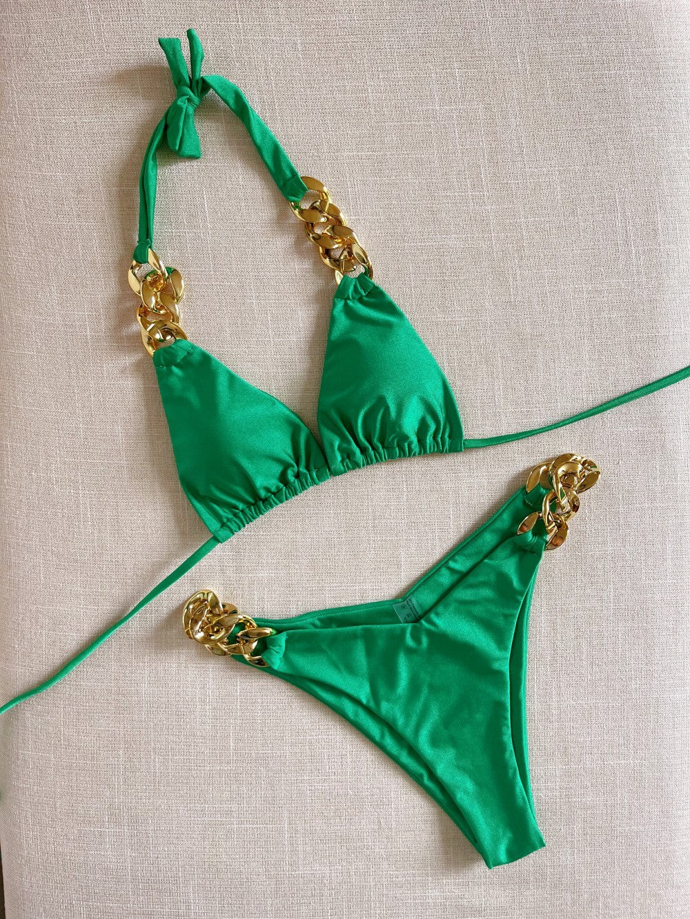 Bikini Sexy Swimsuit Big Gold Chain Accessories Strap Solid Color Split Swimsuit Bella Mia