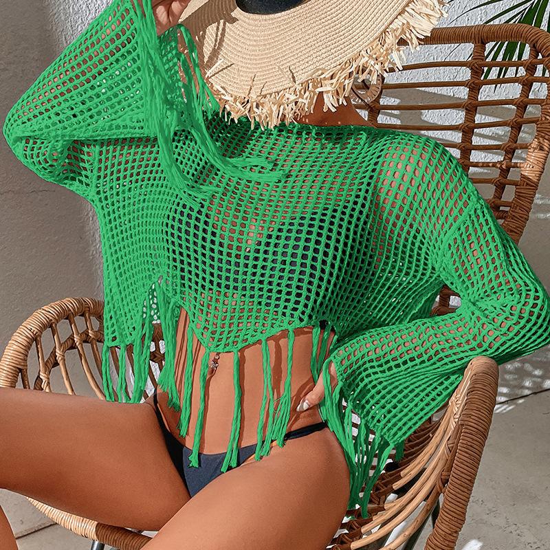 Knitted Tassel Beach Cover Up Sexy Cutout Vacation Skirt Swimsuit Sun Protection Shirt Beach Cover Up Bella Mia