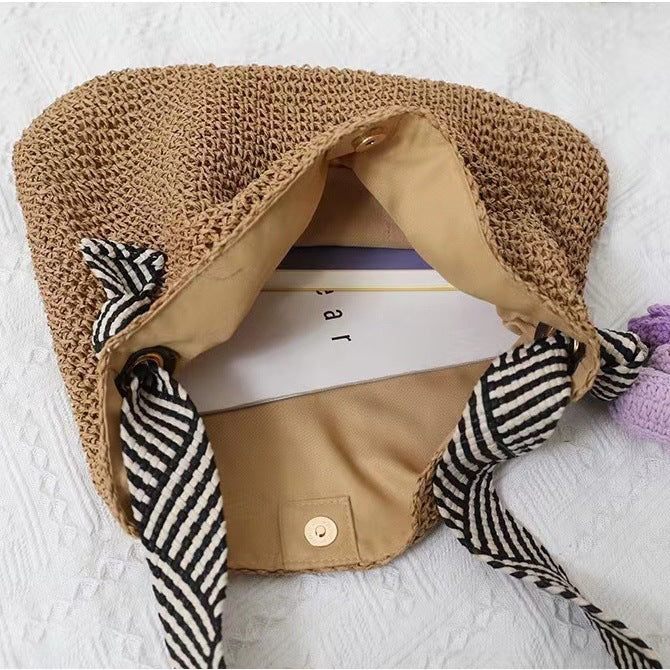 Bag Striped Wide Ribbon Shoulder Straw Bag Woven Bag Vacation Beach Bag Bella Mia
