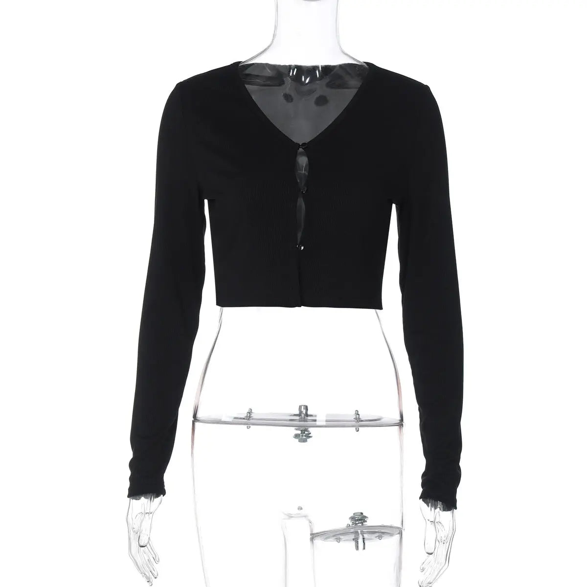 Women Clothing Summer Sexy Cardigan Button Cropped Long Sleeve T shirt Top Bella Mia