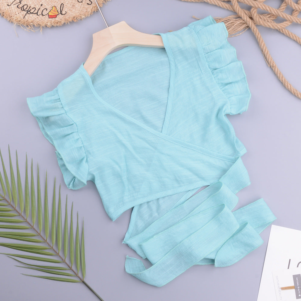 Sexy Vacation Beach Cross Cardigan Modern Avant Garde Solid Color Slubbed Fabric Women Tops Bella Mia