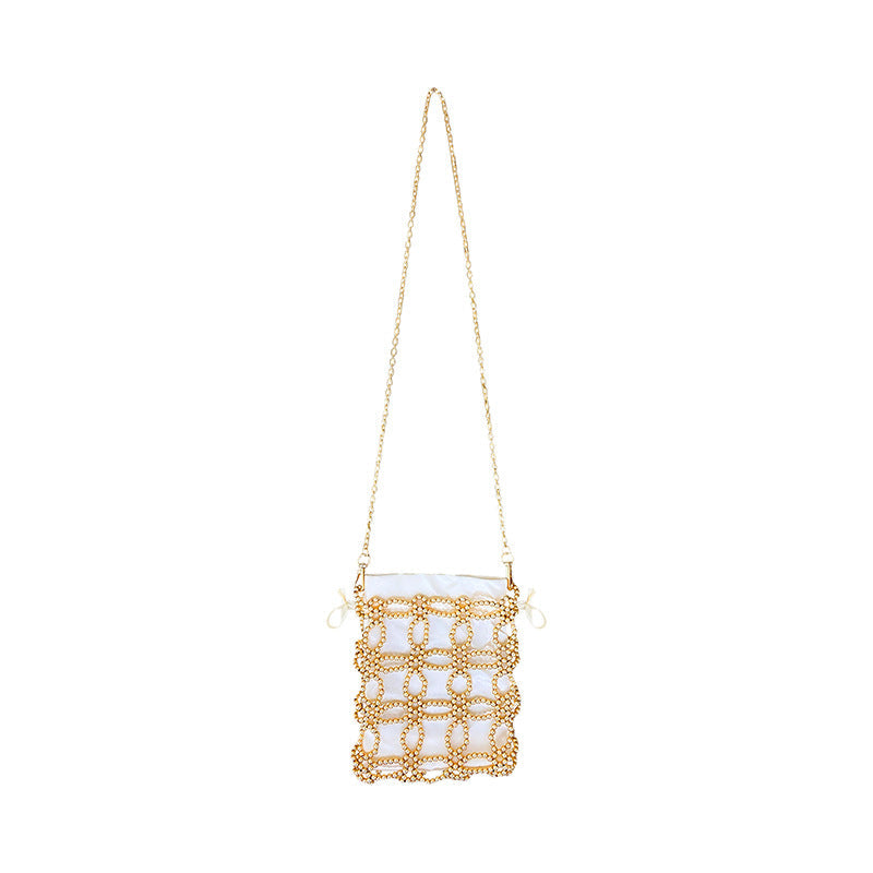 Artistic Fairy Floral Cutout Woven Beads Imitation Pearl Advanced Texture Mobile Phone Lipstick Chain Cross Body Bag Bella Mia