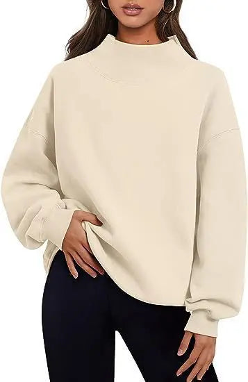 Women Fleece Shirt Thick Half Turtleneck Loose Casual Sweatshirt Autumn Winter Bella Mia