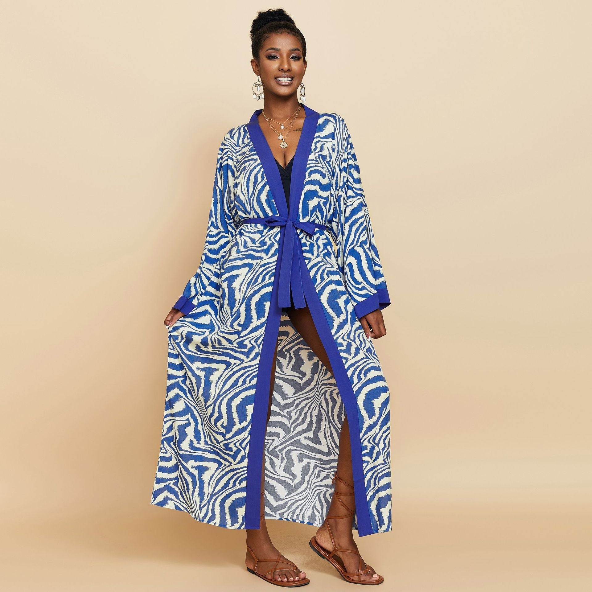 Printed Beach Jacket Sexy Sun Protection Cardigan Loose Vacation Swimsuit Blouse Bella Mia