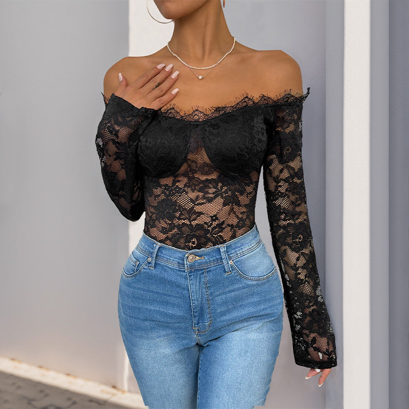 Fall Women Clothing Off Neck Long Sleeve Black Jumpsuit Bella Mia