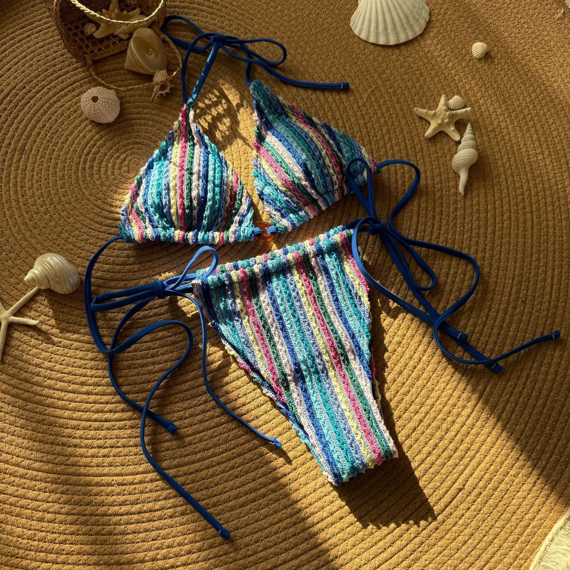 Contrasting Color Jacquard Sexy Drawstring Tied Swimsuit Bikini Bella Mia