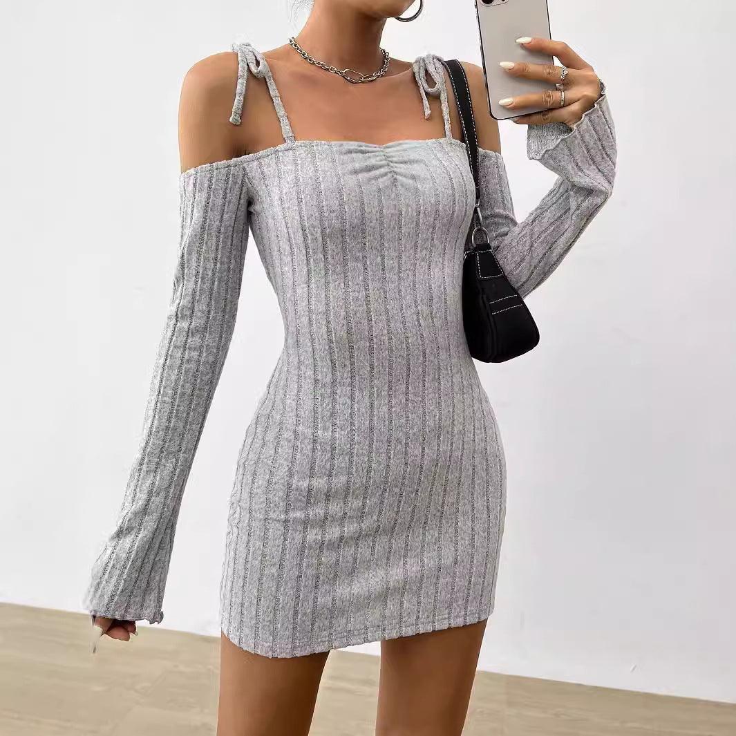 Women Clothing Adult Lady like Woman Lightly Mature Strap Sling Dress Autumn Winter Boat Collar Elegant Slim Fit Bella Mia