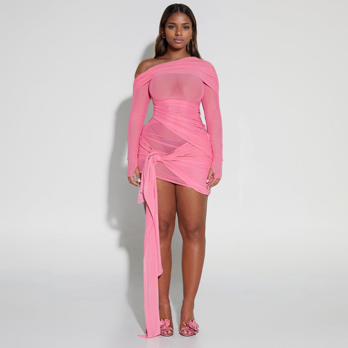 Spring Summer Women Wear Off Neck Design Sexy Pleated Dress Dopamine Sexy Bella Mia