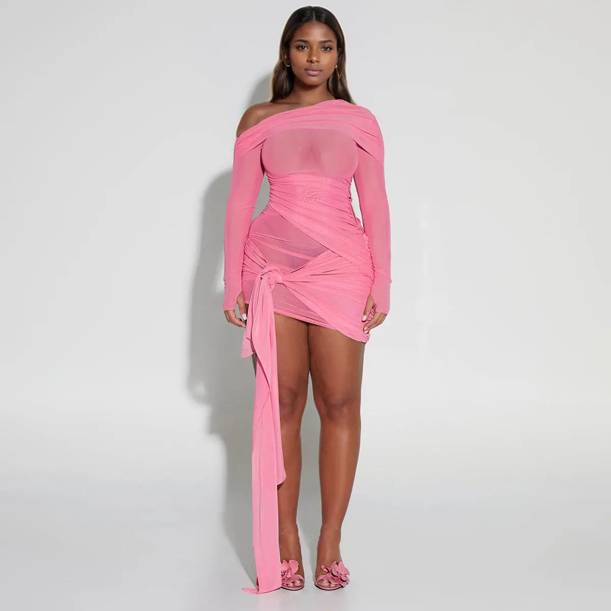 Spring Summer Women Wear Off Neck Design Sexy Pleated Dress Dopamine Sexy Bella Mia