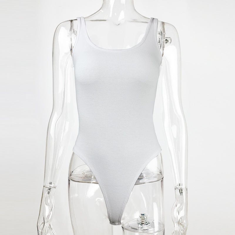 Summer Women Clothing Simple Sleeveless Top Backless Tight Vest Bodysuit