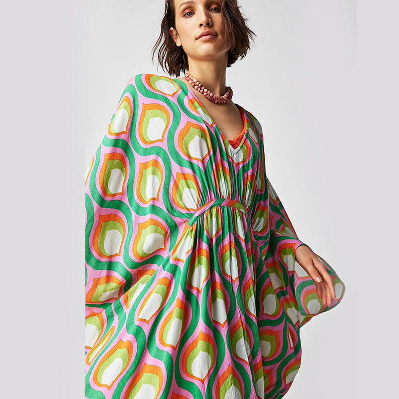 Summer Beach Dress Women Casual Vacation Printed Pullover Bikini Swimsuit Blouse Sun Protection Clothing Bella Mia