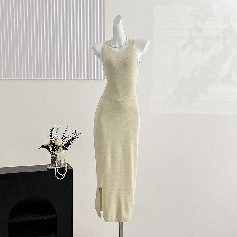 Women Clothing Summer Sexy round Neck Slim Fit Backless Tight Waist Sheath Dress Bella Mia