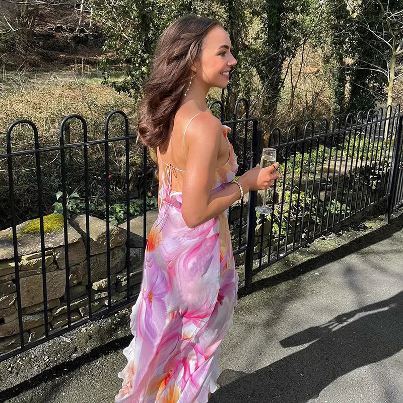 Sexy Halter Backless Floral Print Bodycon Midi Dress For Women Bella Mia