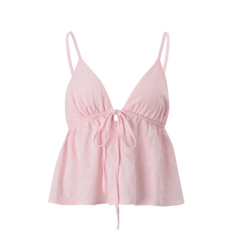 Women lothing Summer Sexy Slim Fit Camisole Low Cut Backless Lace up Sexy Vest Bella Mia