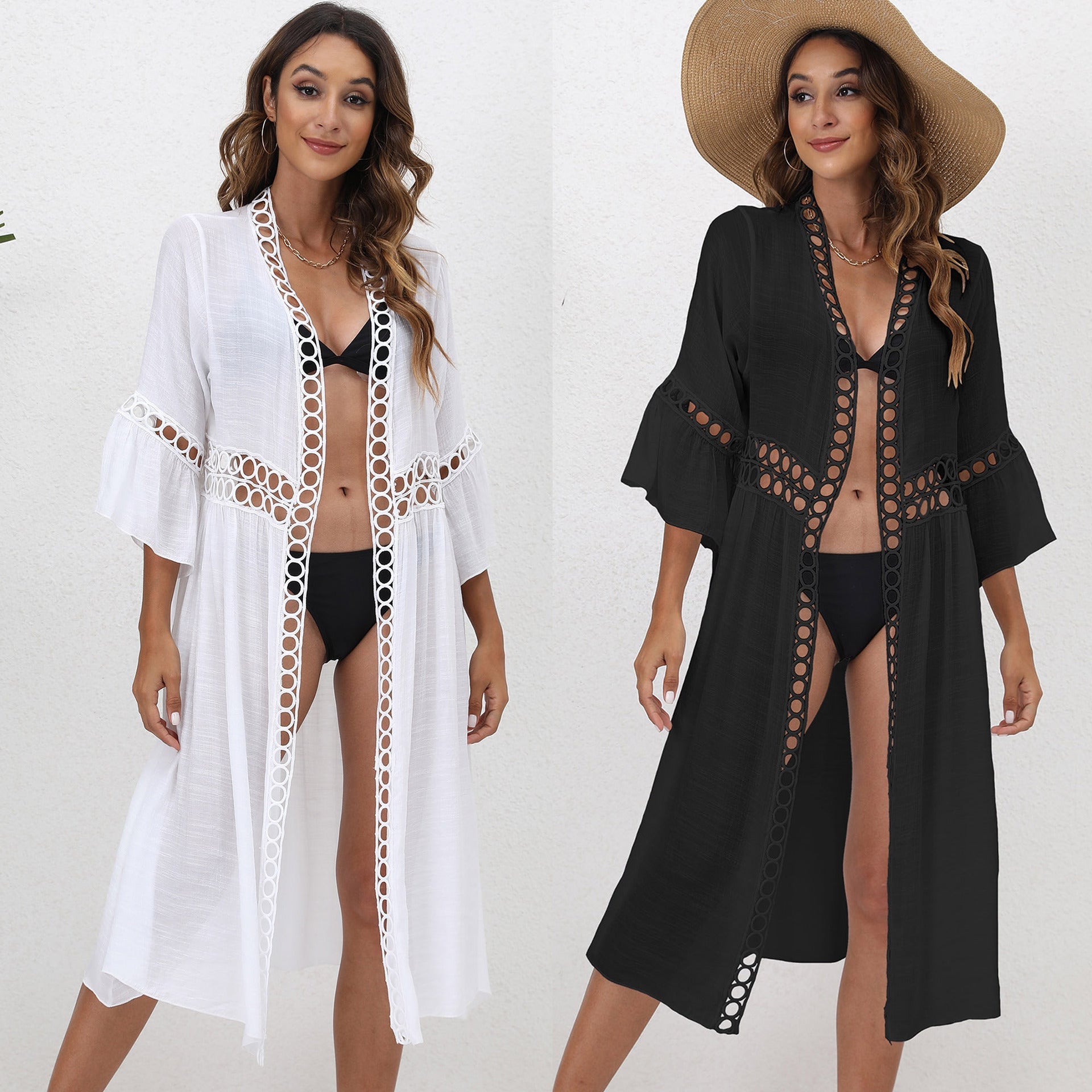Seaside Vacation Beach Blouse Women's Clothing Loose Three Quarter Sleeve Lace Splicing Sun Protection Cardigan Bella Mia