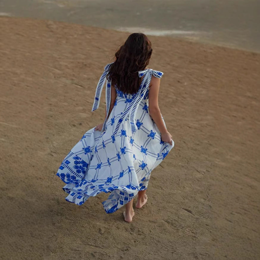 Summer Vacation Halter Spaghetti Straps Maxi Dress Sleeveless Printed Dress Bella Mia