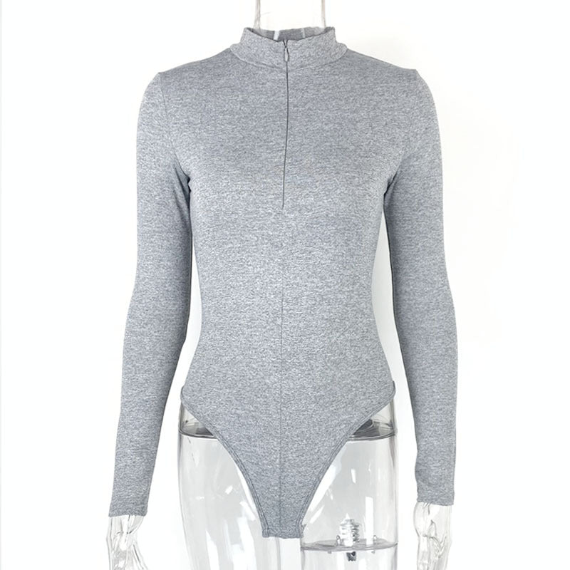 Autumn Winter Bottoming Shirt Women Clothing Long Sleeve Zipper Tight Bodysuit Bella Mia