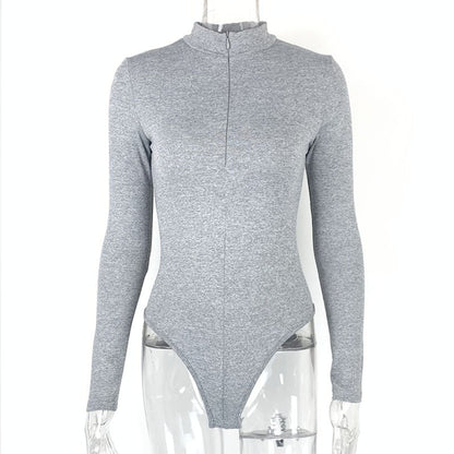 Autumn Winter Bottoming Shirt Women Clothing Long Sleeve Zipper Tight Bodysuit