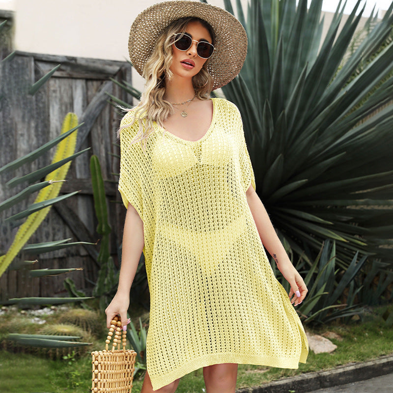 Spring Summer Loose Beach Dress Stitching Hollow Out Cutou Blouse for Women Bella Mia