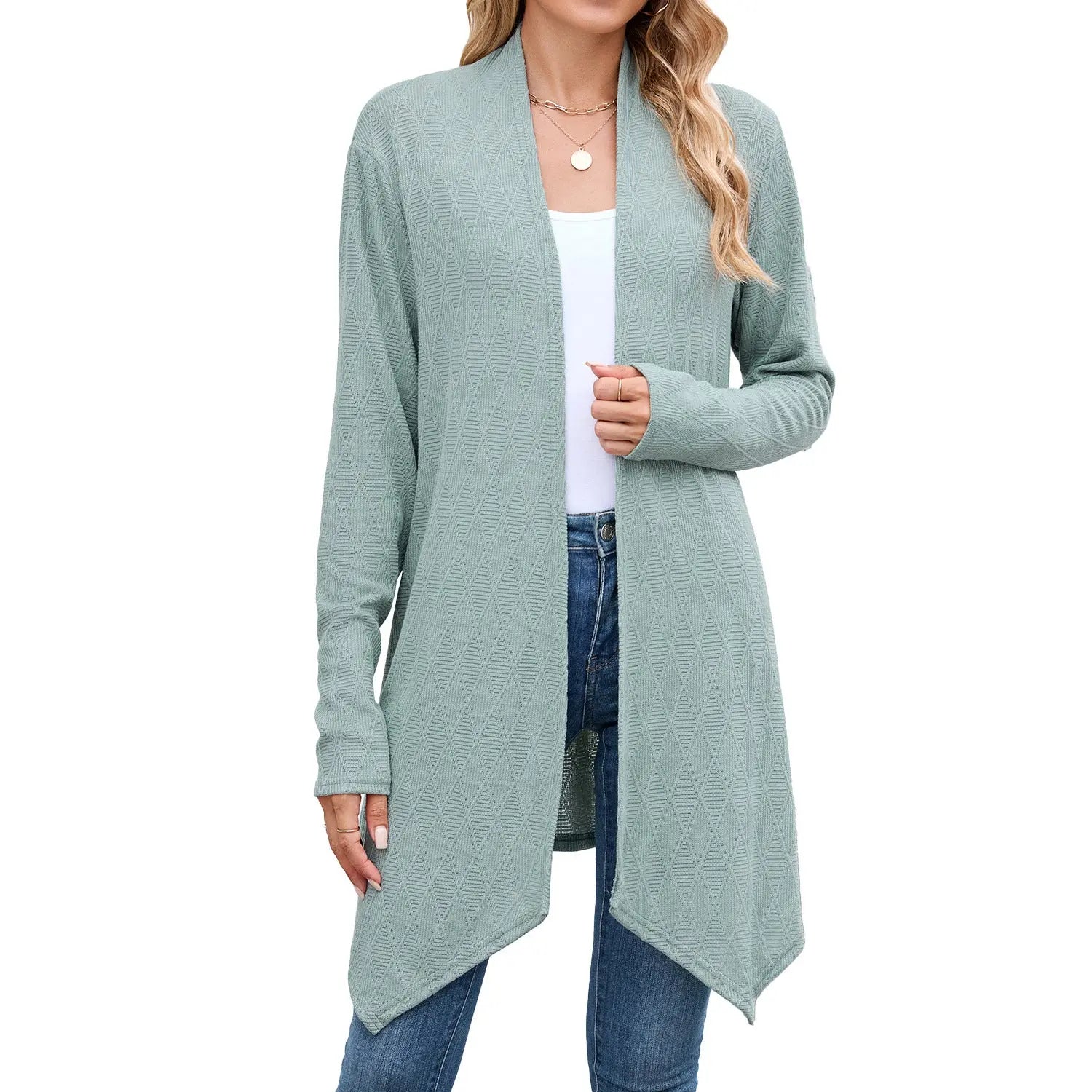 Women Clothing Autumn Solid Color Long Sleeved Knitted Cardigan Coat Long Shirt Women Bella Mia