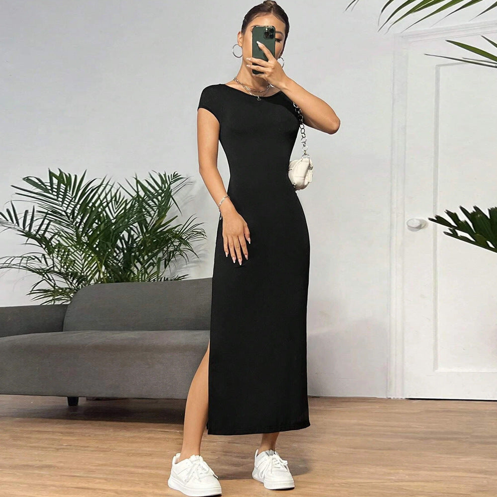 Women Clothing Spring Summer Slim Fit Sexy Backless Sheath Split Sleeveless Dress Bella Mia