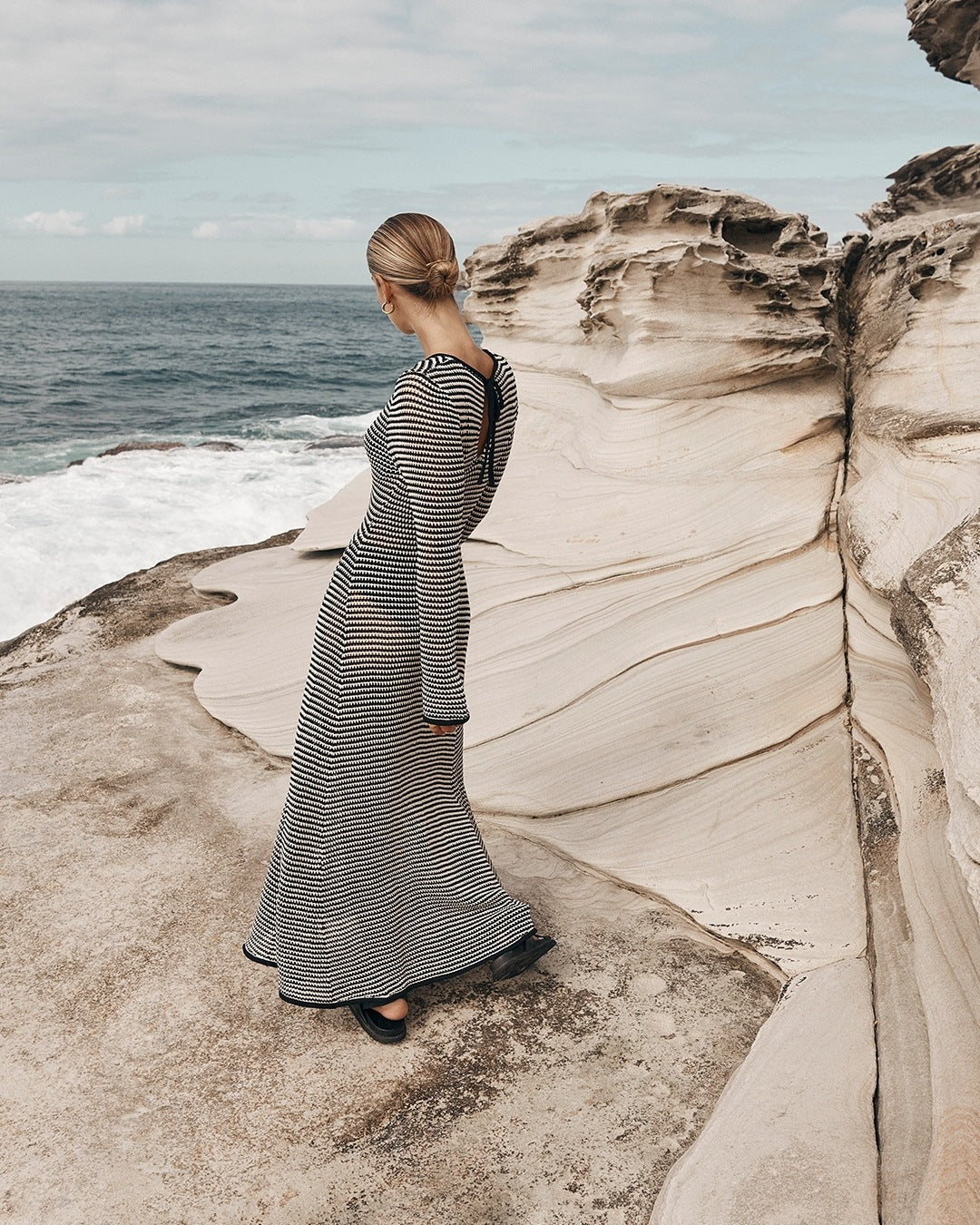 Mesh Striped Beach Vacation Sexy Dress Knitted Hollow Out Cutout Out Maxi Dress Blouse Summer Bella Mia