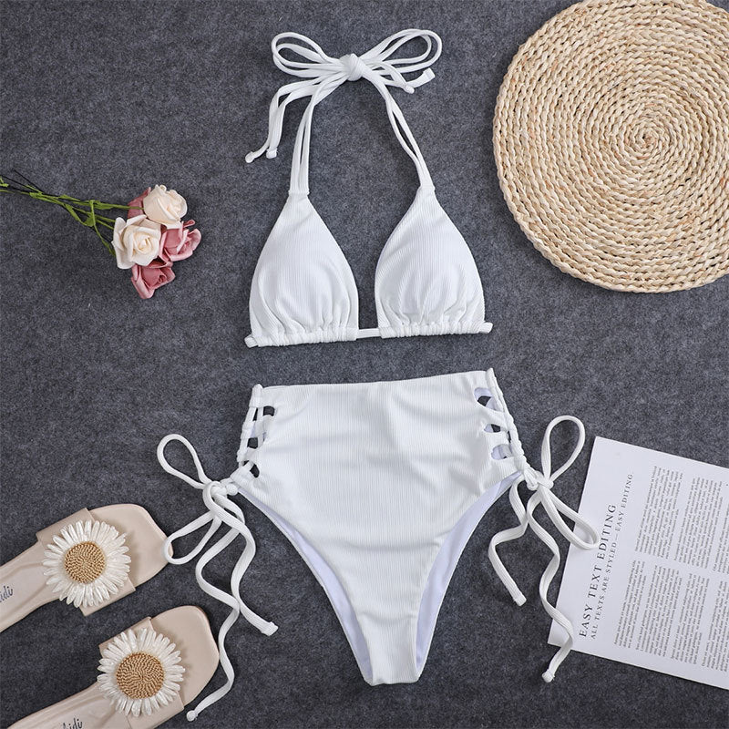 Sexy Solid Color High Waist Split Bikini Women Summer Swimsuit Halter Triangle Cup Swimsuit Bella Mia