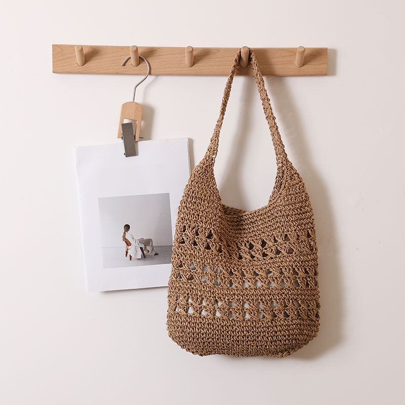 Large Capacity Hollow Out Cutout Shoulder Straw Bag Tote Straw Bag Woven Bag Seaside Vacation Beach Bag Women Bag Bella Mia