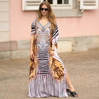 Rayon Positioning Printing Beach Cover up Loose Vacation Dress Beach Cover Up Colors