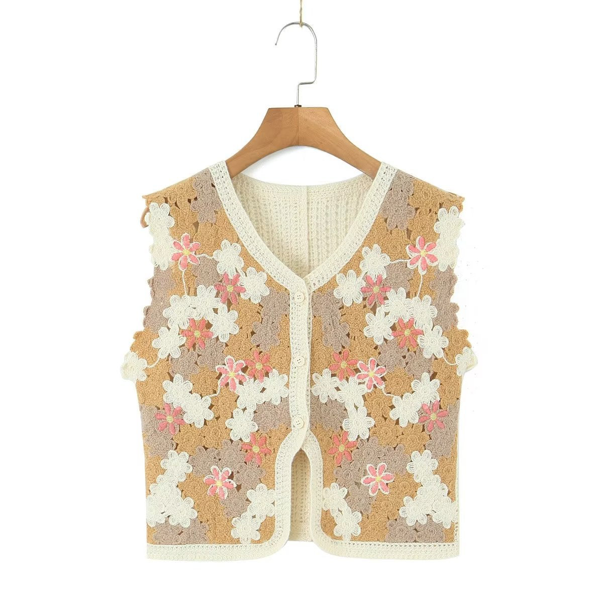 Women Retro Thailand Holiday Floral Vest Cardigan Top Casual All Matching Graceful Bella Mia