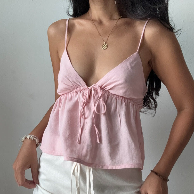Women lothing Summer Sexy Slim Fit Camisole Low Cut Backless Lace up Sexy Vest Bella Mia