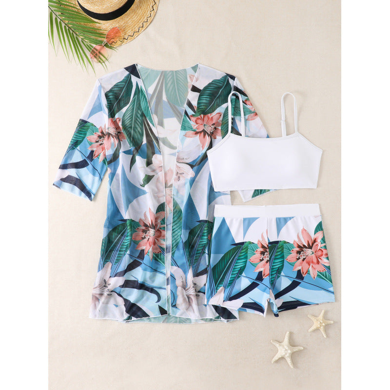 Swimsuit Women Print Casual Vacation Boxers Three Piece Sets Beach Cover up Bella Mia