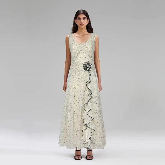 Sweet Milk Apricot Sleeveless Polka Dot Floral Maxi Dress For Women Bella Mia