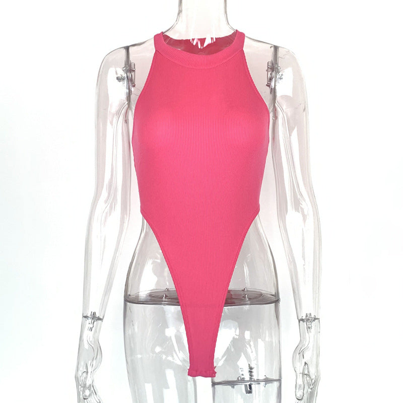 Summer Women Clothing Slim Vest Top Sexy Halter Sleeveless High Slit Bodysuit