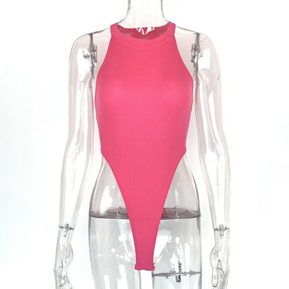 Summer Women Clothing Slim Vest Top Sexy Halter Sleeveless High Slit Bodysuit