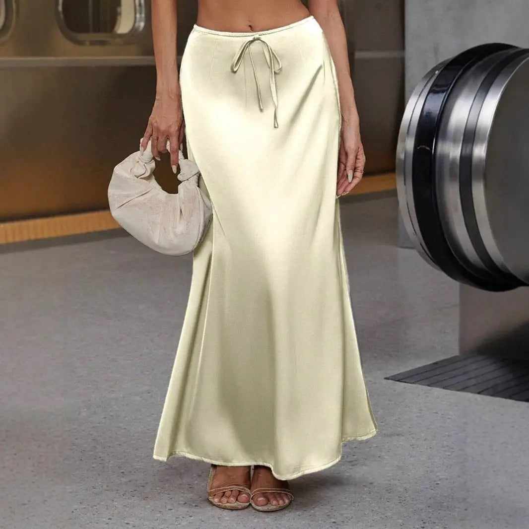 Popular Satin Satin Skirt Spring Autumn Elegant Lace up Long Skirt Bella Mia