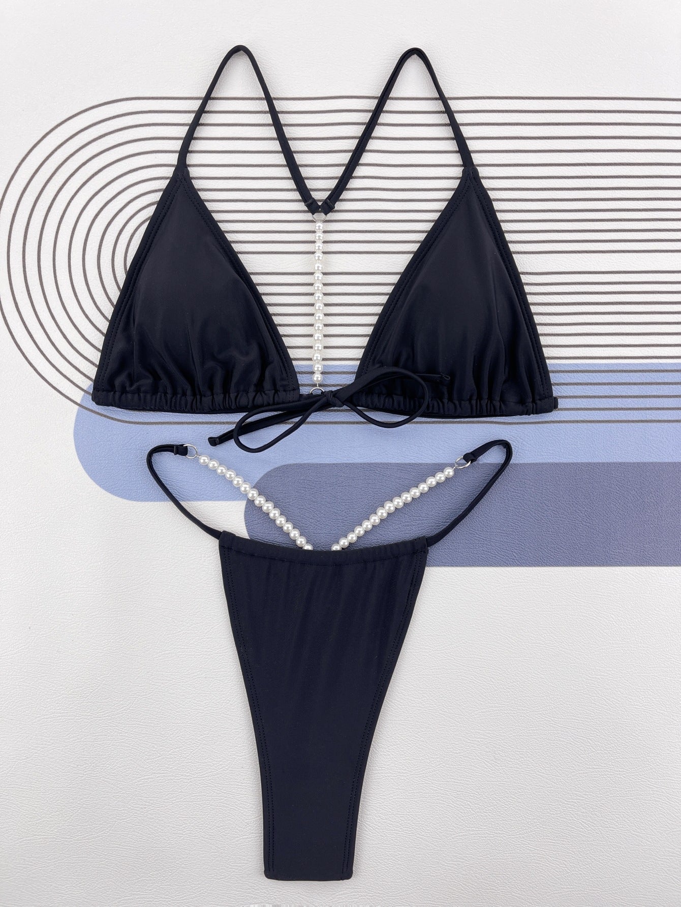 Set Sexy Bikini Pearl Chain Solid Color Swimsuit Bella Mia
