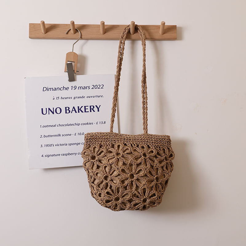 Hollow Out Cutout Floral Shoulder Straw Bag Summer Handmade Straw Bag Woven Bag Vacation Beach Bag Women Bag Bella Mia