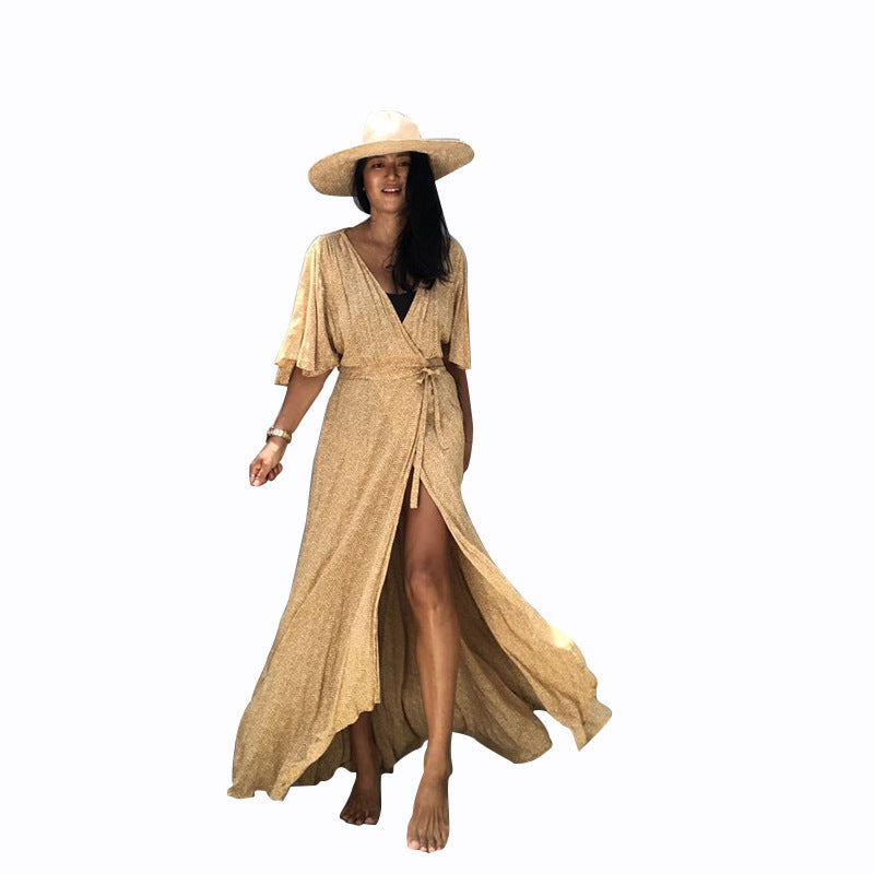 Sunscreen Cardigan Women Solid Color Lace-up Cardigan Half Sleeve Beach Sun Protection Bikini Coat Women Bella Mia