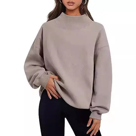 Women Fleece Shirt Thick Half Turtleneck Loose Casual Sweatshirt Autumn Winter Bella Mia