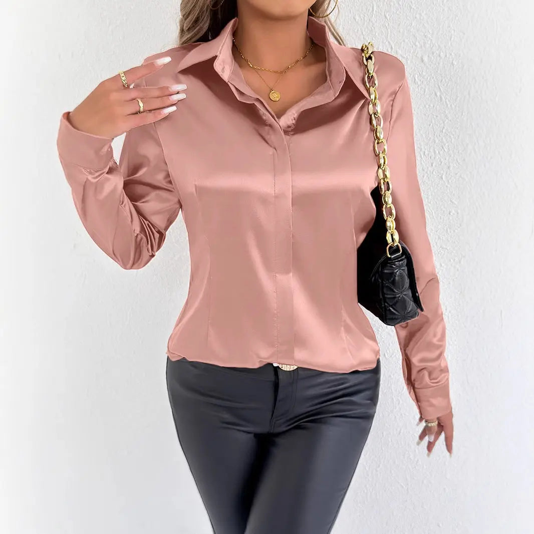 Real Shot Women Clothing Satin Summer Satin Shirt Women Satin Artificial Silk Shirt Bella Mia