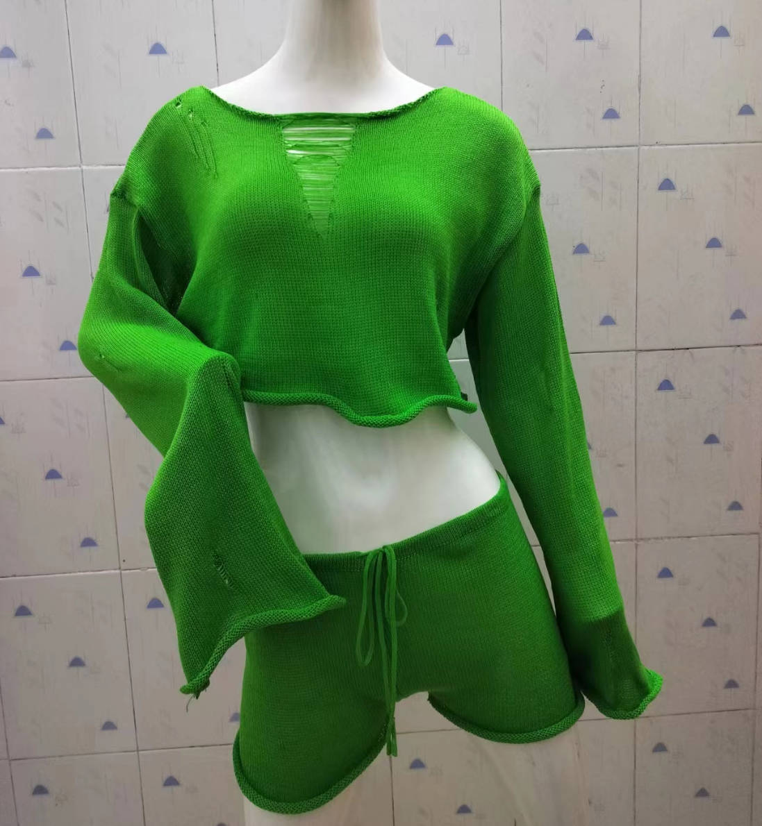 Knitted Two Piece Women Spring Summer Seaside Vacation Sun Protection Short Top Sexy Shorts Suit Bella Mia