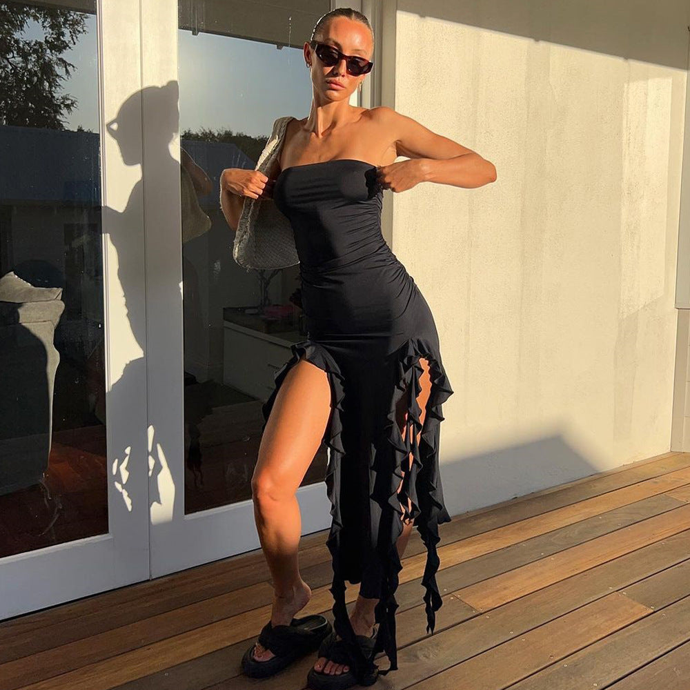 Women Clothing Summer Hollow Out Cutout out Cropped Wave Lace Bandeau Sexy Dress Bella Mia