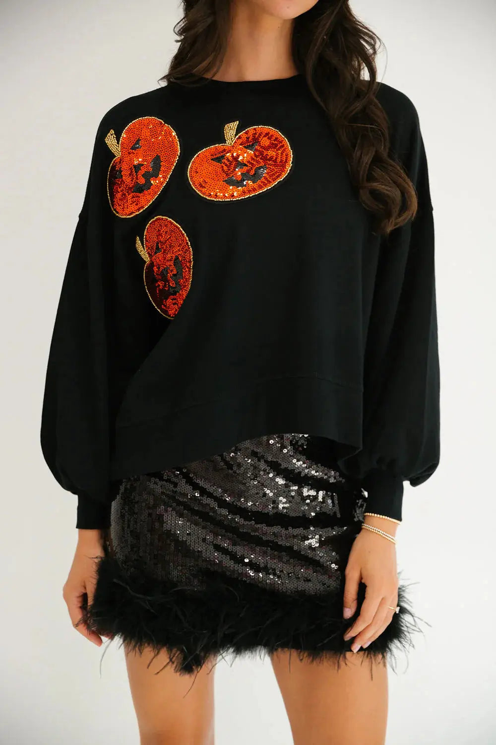 Autumn Winter Women Halloween Pumpkin Sequined Sweater Loose Casual Top Women Bella Mia