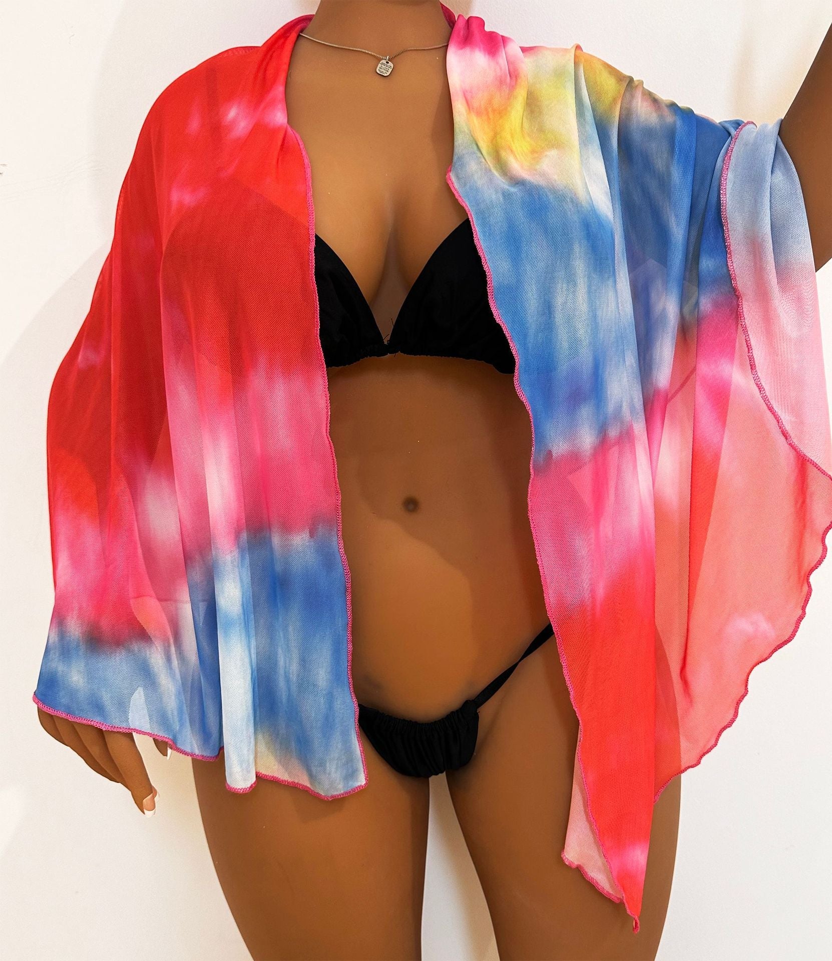 Mesh Beach Skirt Women Clothes Random Tie Dyed Printed One Piece Irregular Asymmetric Skirt Bella Mia