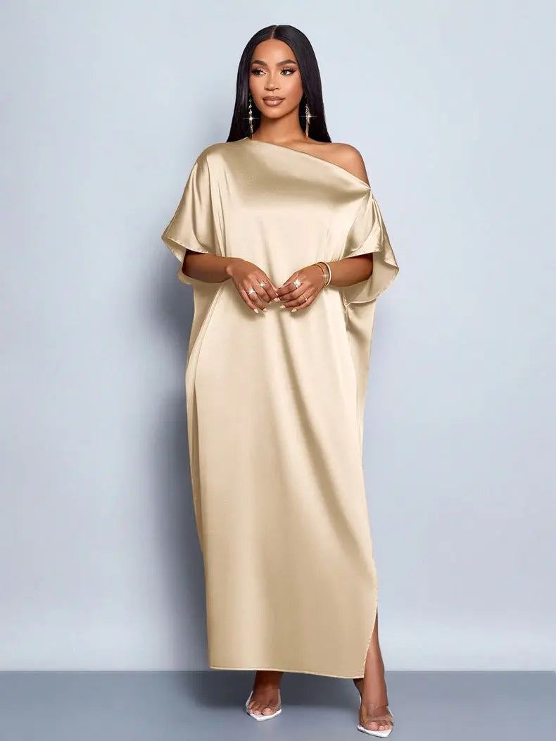 Women Clothing Early Autumn Satin Dress Yellow Satin Maxi Dress Bella Mia